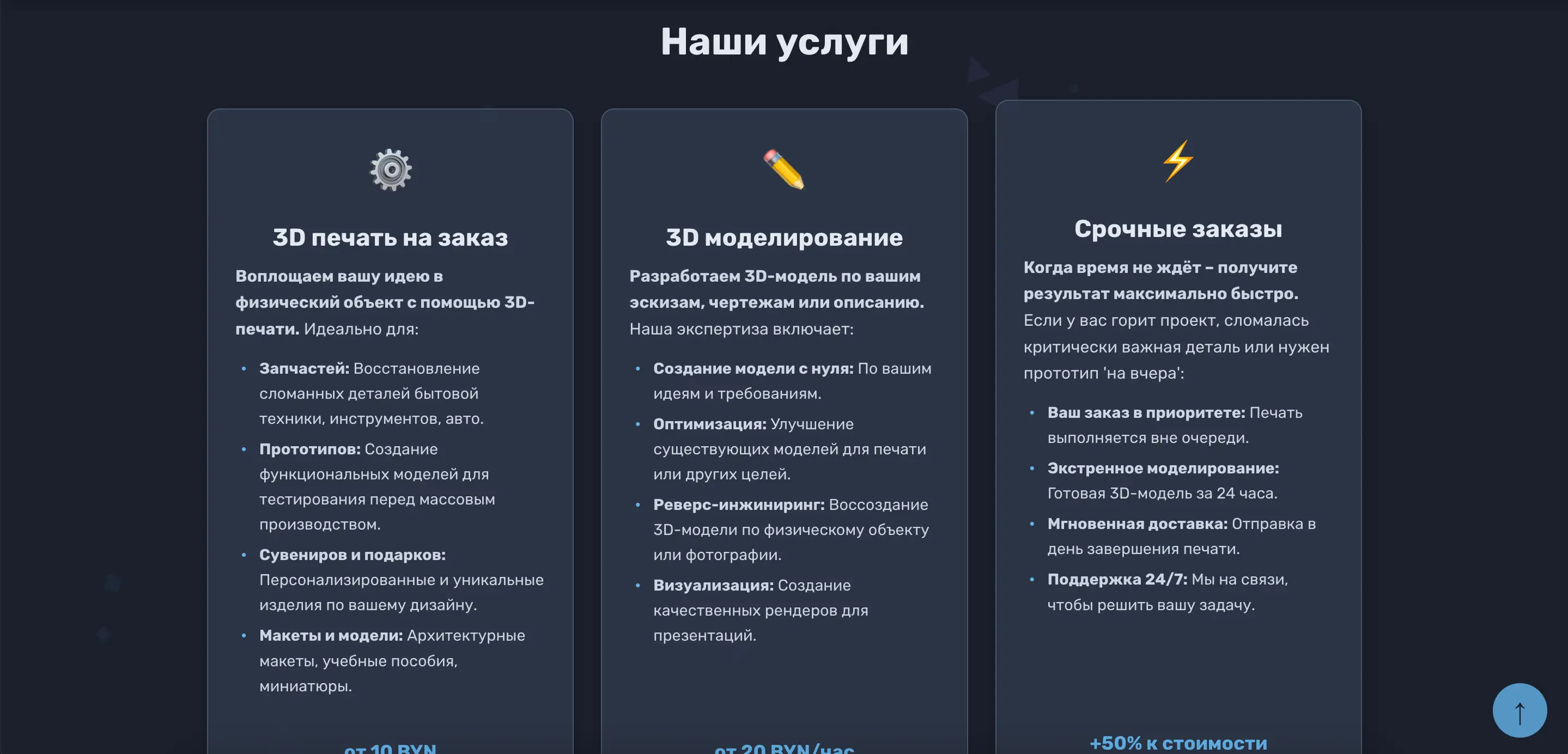 Раздел 'Наши услуги' на сайте AV3D